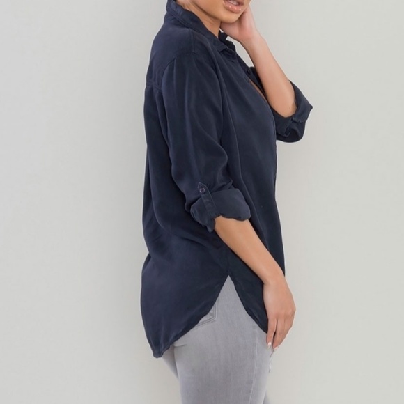 Clear Out🥳Button Up Tencel Shirt - Navy - Picture 4 of 5